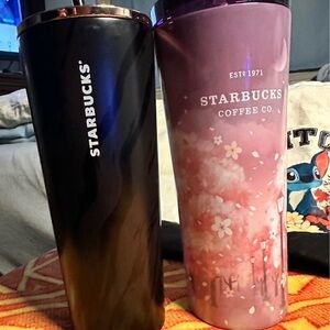 Starbucks Black Marble and Pink Floral Tumblers